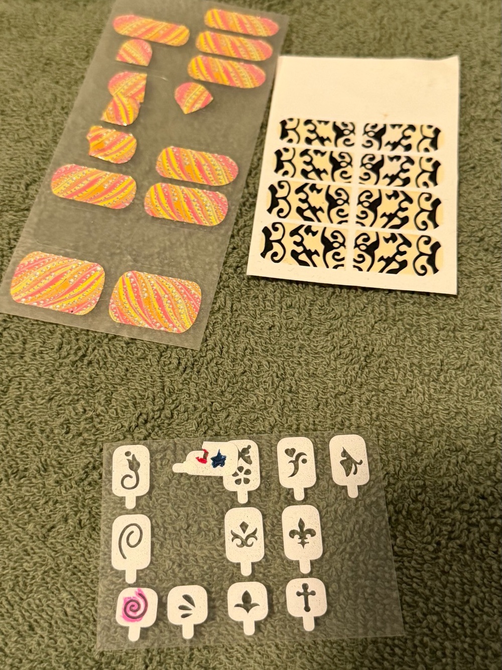 Assorted Nail Art Stickers - Pink & Yellow Stripes + stencil Decals